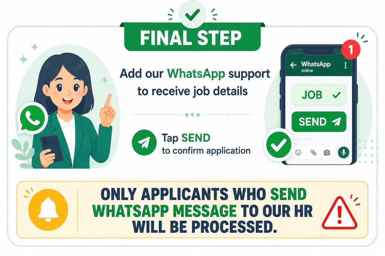 Three steps: fill up the form, send a WhatsApp message, receive the details